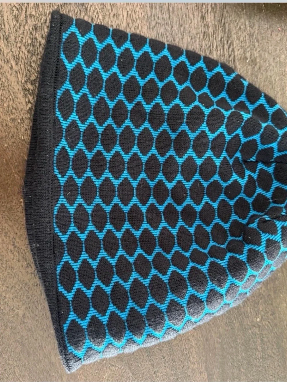 Kids Black Beanie with Teal Honeycomb Pattern - Unbranded